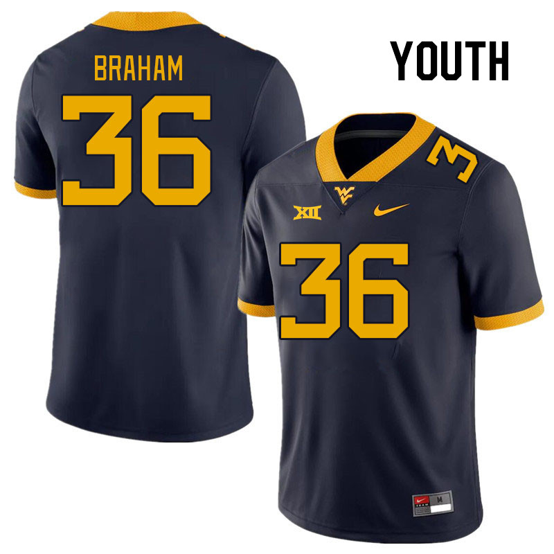 Youth #36 Noah Braham West Virginia Mountaineers College Football Jerseys Stitched Sale-Navy